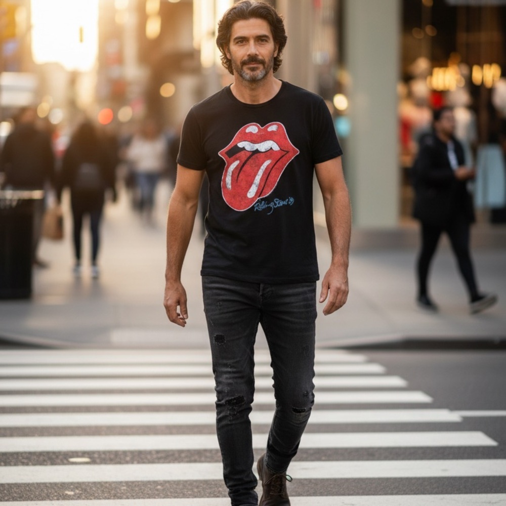 The Rolling Stones Black Tee with Red and White Tongue Logo 1998 Concert